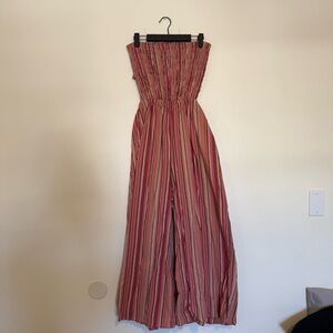 Cupshe | 100% Cotton Striped Strapless Open Back Jumpsuit